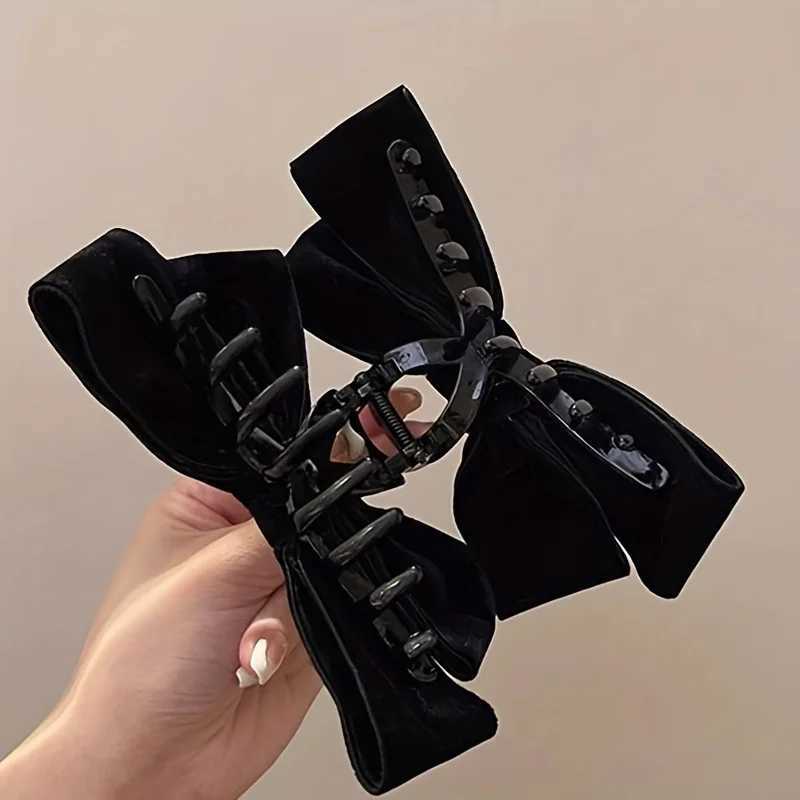 1pcs Elegant Velvet Bow Hair Clip Large Solid Velvet Bow Hair Accessory Autumn And Winter Shark Clip. Z250707