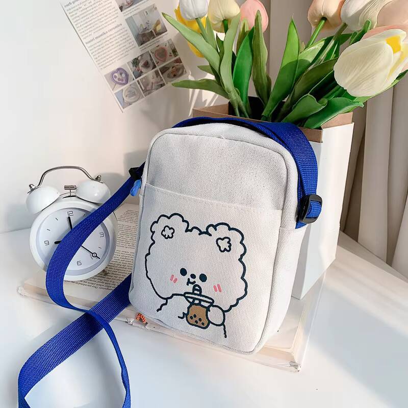 Cute Bear Rabbit Print Crossbody Bags For Women Girls Mini Canvas Square Purse Trendy Cartoon Handbags Shoulder Phone Bag New ddmynov