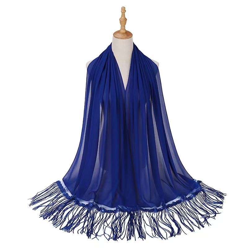 T1159 New Tassel Sequined Head Scarf Pearl Chiffon Material Malaysia Indonesia Scarf