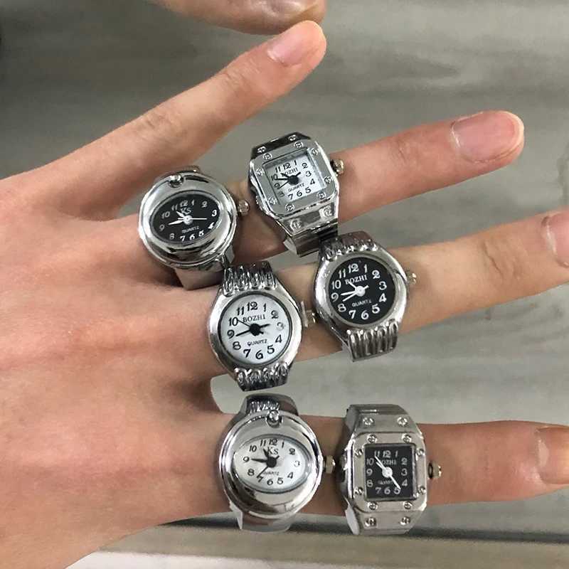 Vintage Punk Finger Watch Mini Elastic Strap Alloy Watches Couple Rings Jewelry Clock Retro Roman Quartz Watch Rings Women Men M250620
