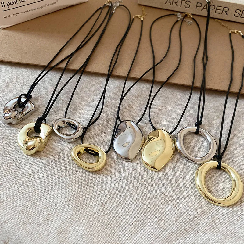 Punk Large UShape Geometric Pendant Necklace Women MenHorseshoe Adjustable Long Leather Rope Sweater Chain Necklaces Jewelry 250704