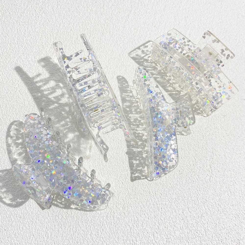 Oversize Colorful Sequin Shark Hair Claw Clip For Women Elegant Transparent Geometric Headwear Hairpin Hair Accessories Gift Z250707