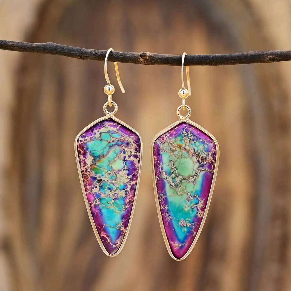 Outstanding Women Jewelry Natural Stone Bohemian Jasper Mixed Color Arrow-Shaped Earrings