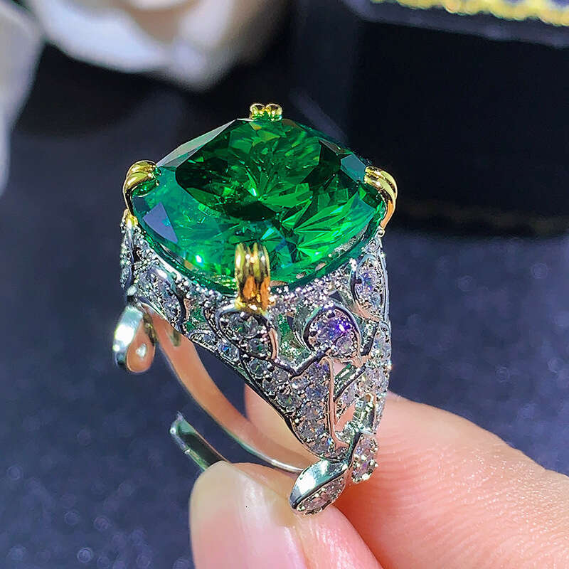 Autumn Winter New Jewelry High-End Imitation Natural Emerald Ring Pink Elegant Inlaid Diamond Light Luxury Style 7B4