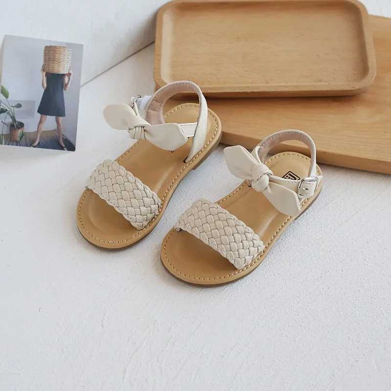 21-30 Inch Bowtie Braided Soft Girl Sandals Inafnt Children Sliders Bohemia Style Classic Fashion Open Toe Non-slip Kids Flats R250707