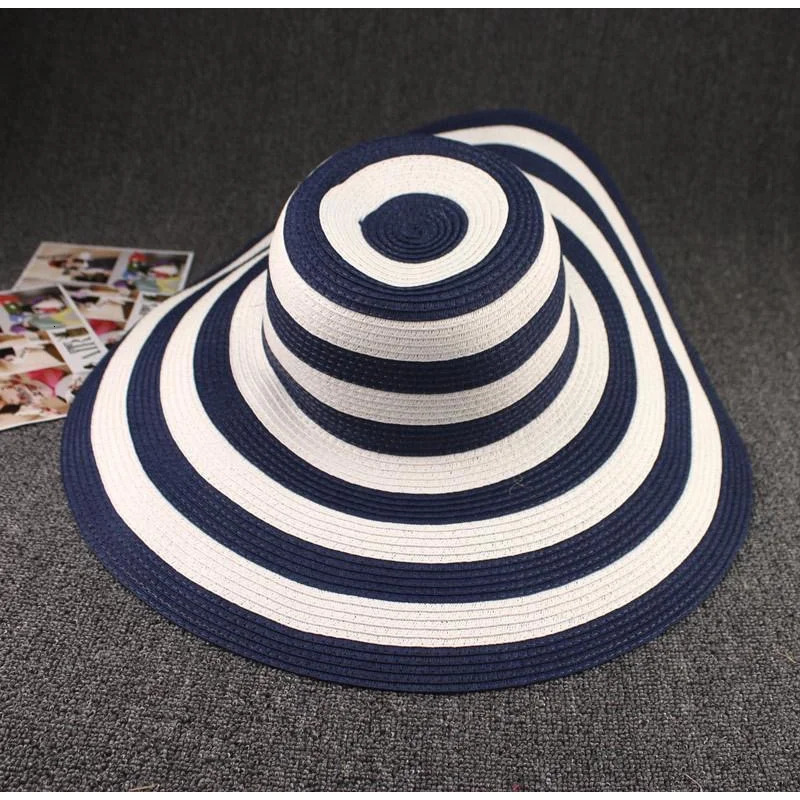 Womens Summer Beach Big Edge Korean Style Straw Hats Foldable Elegant Black and White Wide Brim Sun Protection Fascinator Caps 250707