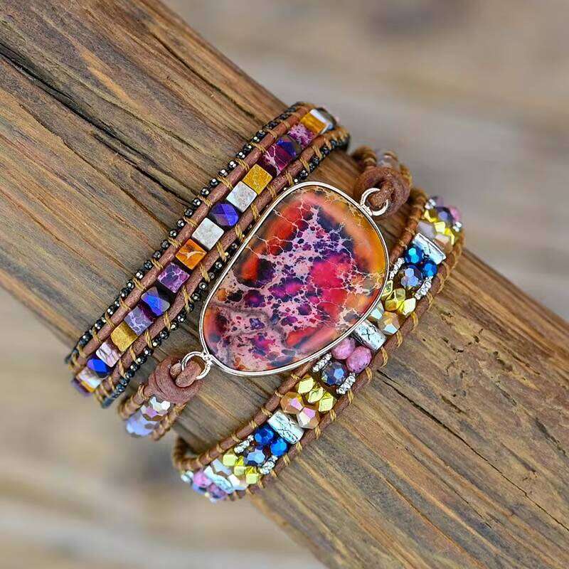 Fashion Bohemian Emperor Irregular Natural Unique Mixed Color Stone Friendship Charm Bracelet