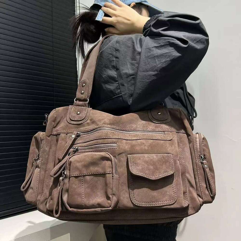 ladies fashion y2k hot girl punk motorcycle bag large capacity multi zipper pocket suede single shoulder diagonal cross handbag
