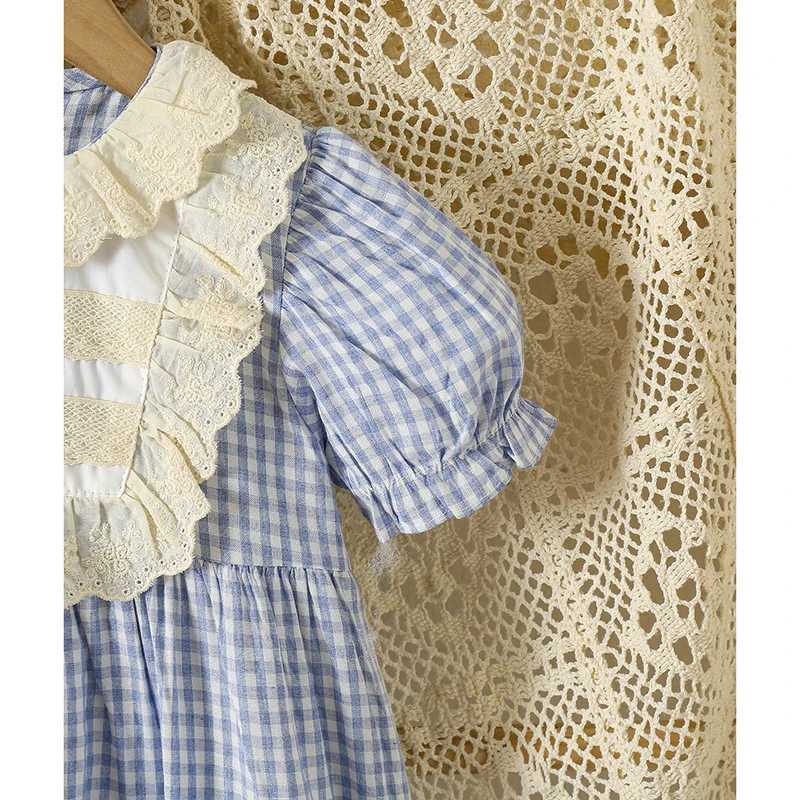 Baby Girls Dress Lace Collar Summer Kids Clothes Dress Grid Dress New Kids Baby Girls Sweet Cute Princess Children Clothes Dress R250707