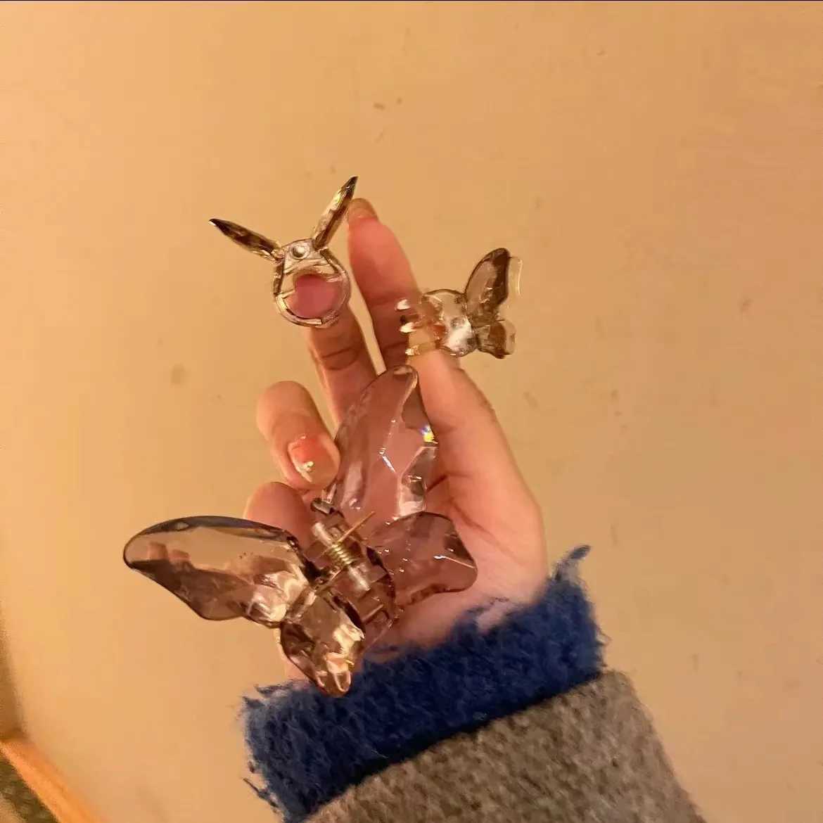 3Pcs/set Sweet Transparent Butterfly Hair Claw Clip Hairpin Barrette for Women and Girls Temperament Headwear Party Accessories Y250707