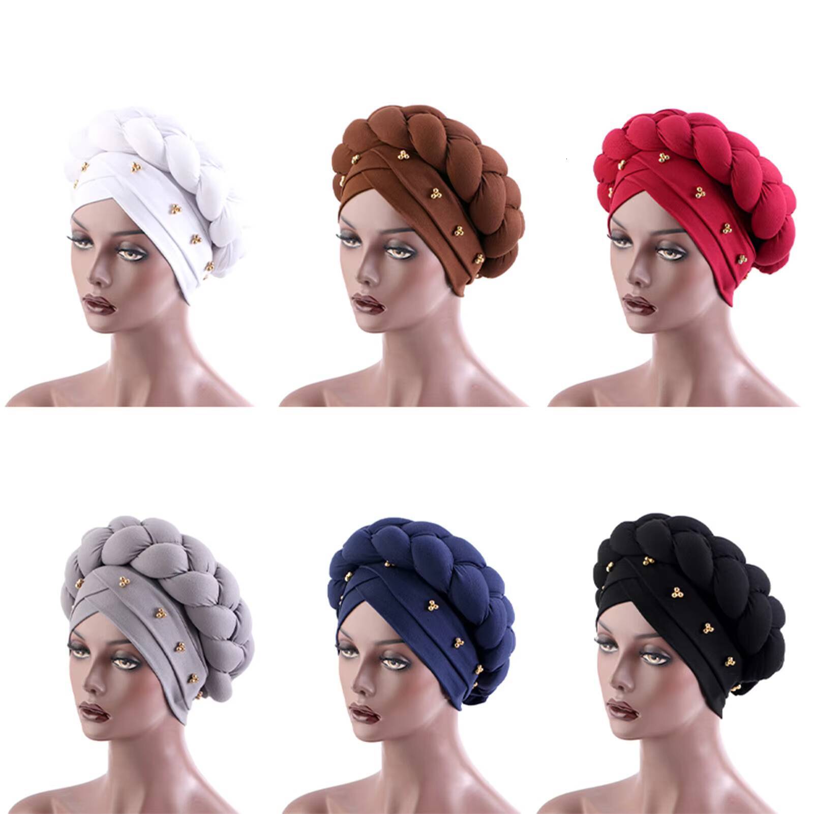 African American headscarf Solid Color Head Pre-Tied Beanie Cap Soft Twisted Wrap Headwear Turbans For Women Girls ddmythur