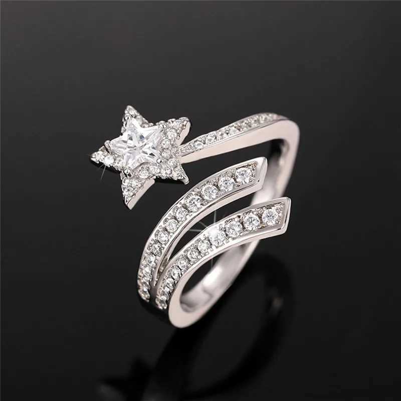 925 Sterling Silver Star Rings for Women Full Crystal Cubic Zirconia Resizable Opening Rings Daily Wear Fashion Jewelry Gifts XJ250707
