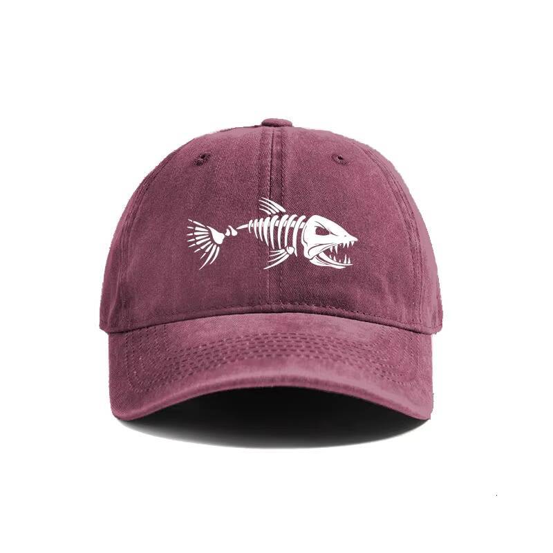 Fishbone Baseball Cap Summer Distressed Dad Hats Men Outdoor Fishing Skeleton Fish Bone Caps MZ-496 ddmythur