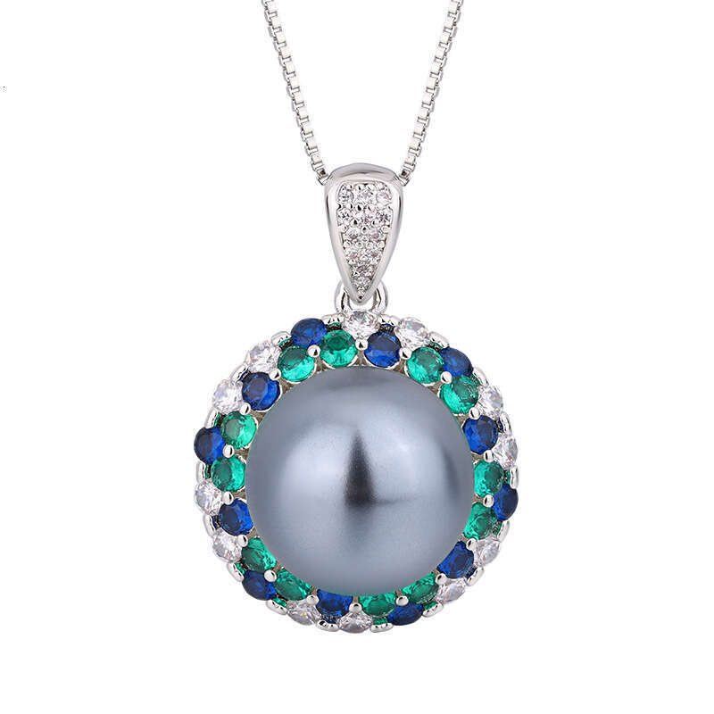 Three-Piece Set Australian Mother-Of-Pearl Necklace Sier Needle Tahitian Pearl Stud Earrings With Emerald Zircon Ring 691