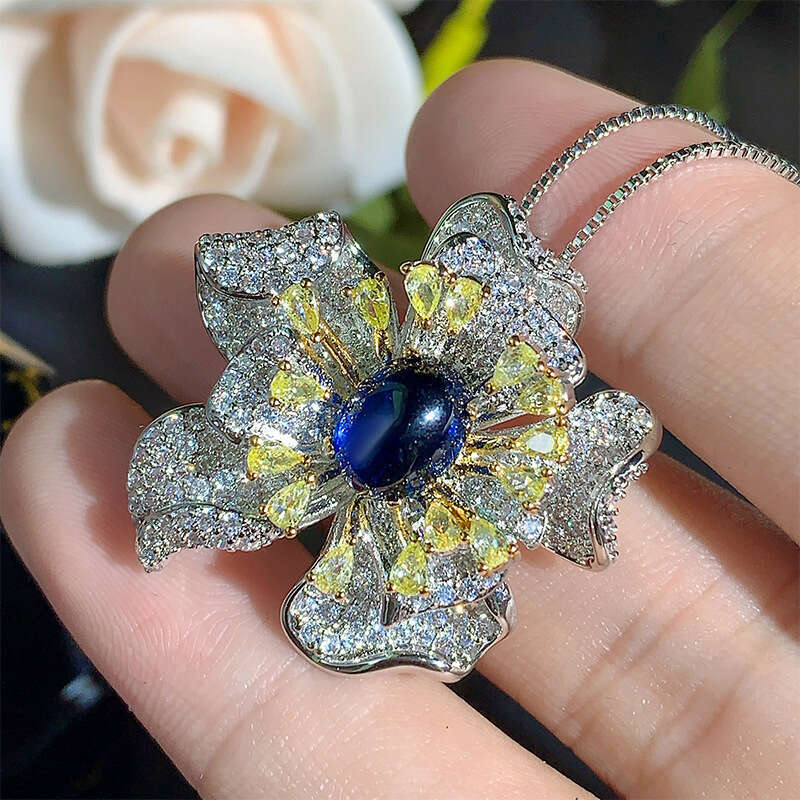 New Jewelry Set Decorations Blue Necklace Earrings Ring Petal Shape Fashion High-End Light Women 20A