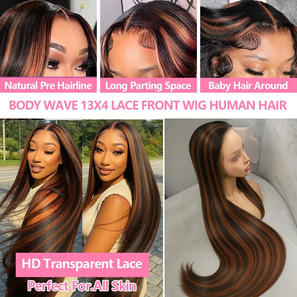 1B/30 Highlight Omber Brown Colored Wigs Human Hair 30 40 Inch High Density 13x4 Bone Straight Hd Lace Front Wig Human Hair On Sale Synthetic For Wome