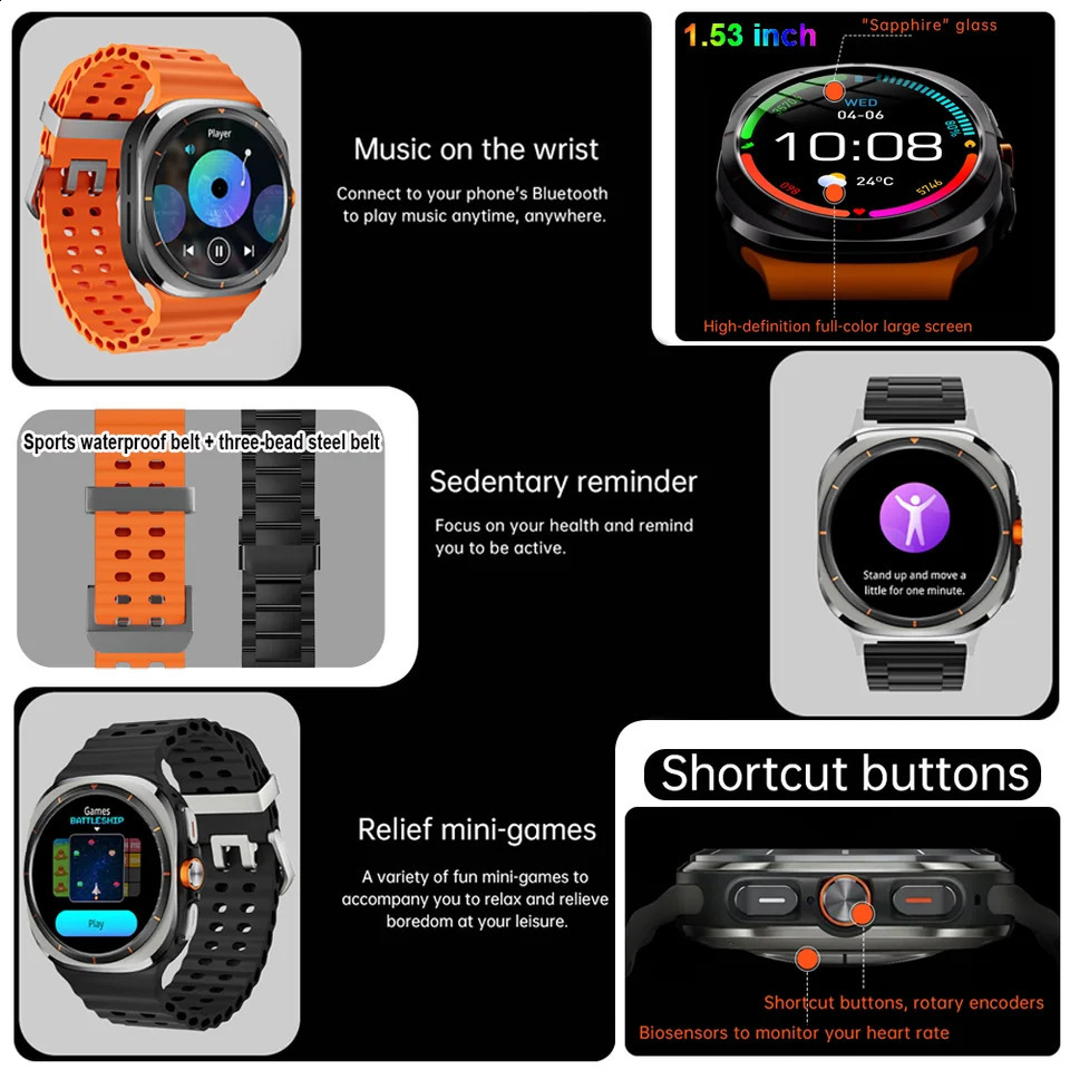 Korean Galaxy Watch Ultra 7 Smart 500mAh GPS Track IP68 AMOLED 53 BT Call Sports Smartwatch for iOS Android 250707
