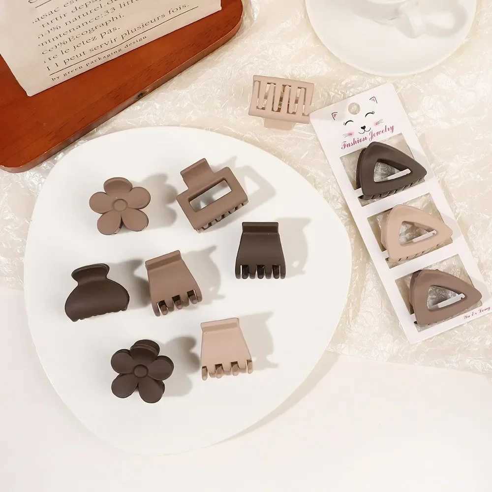 3pcs/set Coffee Color Small Hair Claw Frosted Geometric Simple Hairpin Hair Clip Barrettes for Women and Girls Hair Accessories Headwear Y250707