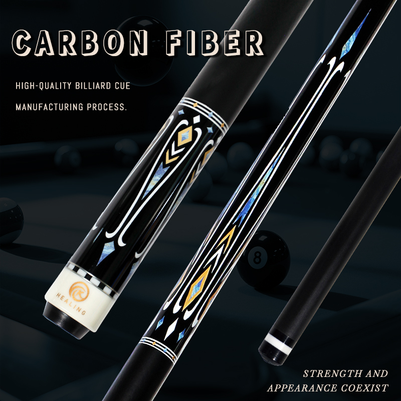 OKHEALING 1/2 Split Pool Cue Billiard Stick Carbon Fiber Billiard Cue 12.4mm Black Pigskin Tip Radial Pin or 8 Teeth Joint 1474mm/58inch Weight Adjust