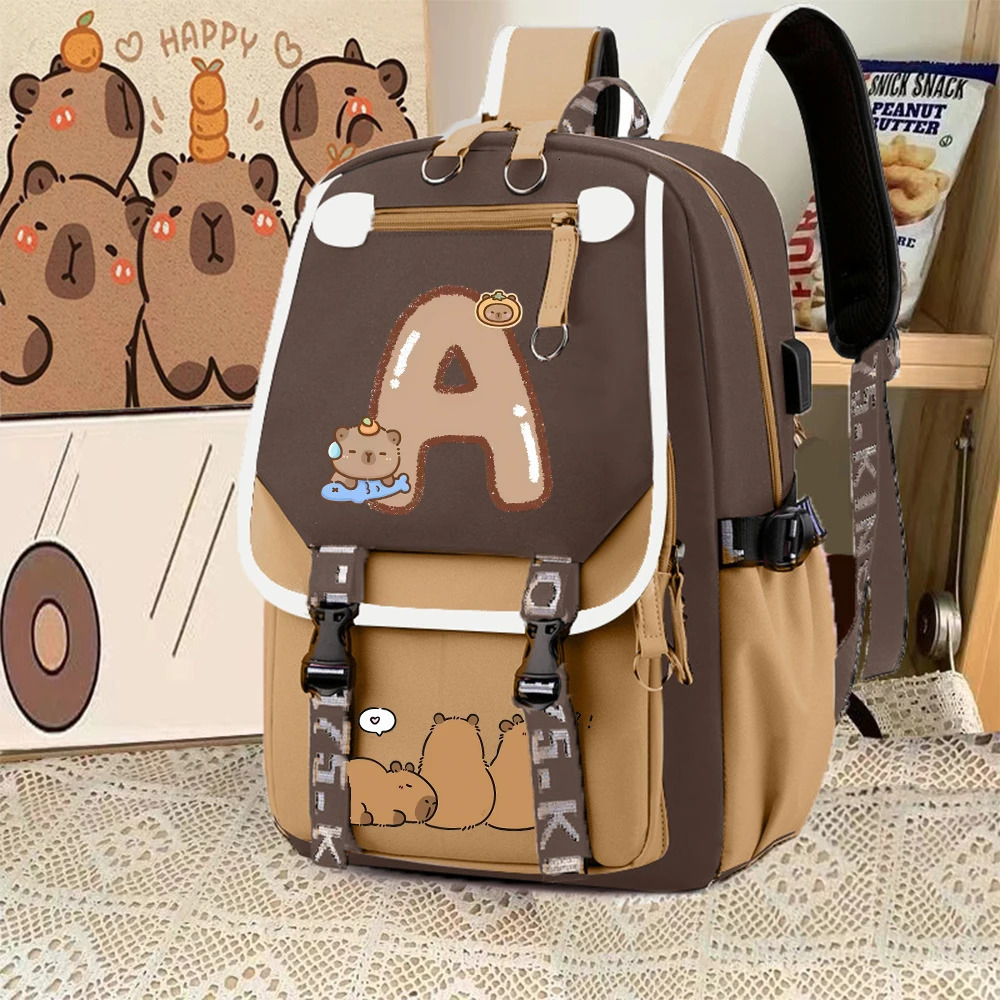 capybara Letter A-z Women SchoolBag Outdoor Sports Shoulder Bag Large Capacity Travel Bag Backpacks Schoolbag for Teenage 250707