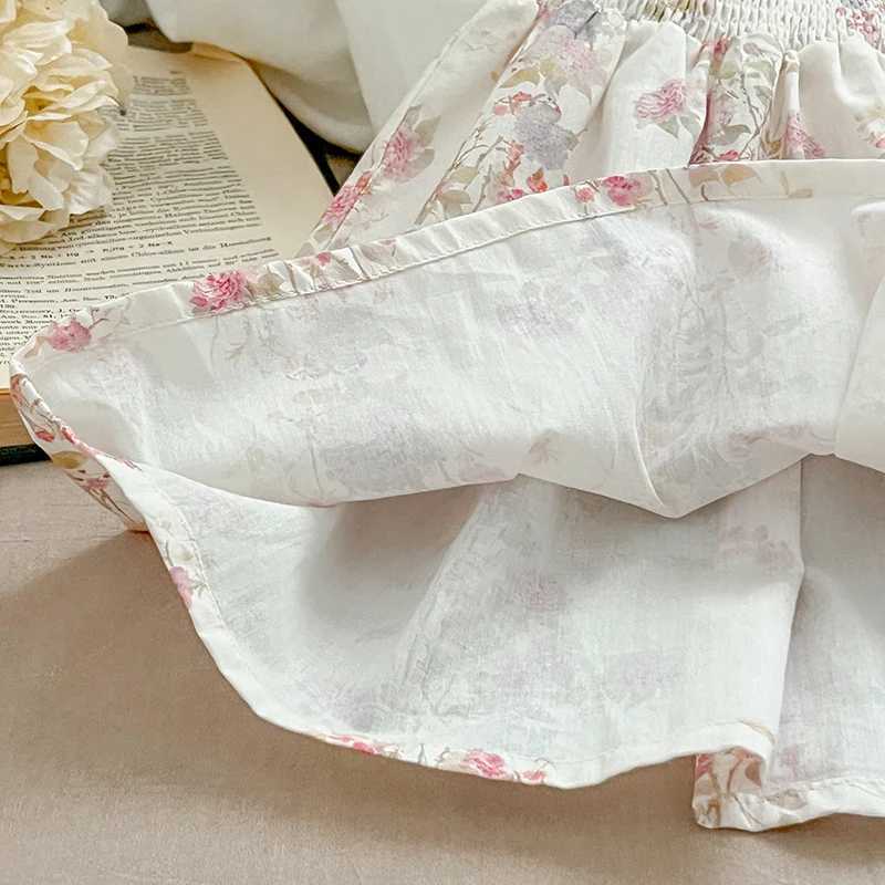New Summer Sister Matching Outfits Pink Princess Dress Sister Baby Girls Clothes Puff Sleeve Floral Romper Cotton Dress One-Pieces R250707
