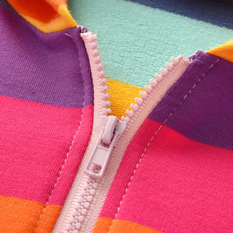 Autumn Baby Girls Hoodie Jacket Kids Sweater Shirt Rainbow Stripe Long Sleeve T-Shirt Children Tops Zipper Sweatshirt Child Coat 250704