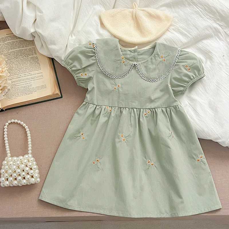 Girls Summer Dress Kids Princess Birthday Dresses Embroidered Daisy Dress Puff Sleeve Elegant Baby Children Clothes Dresses R250707