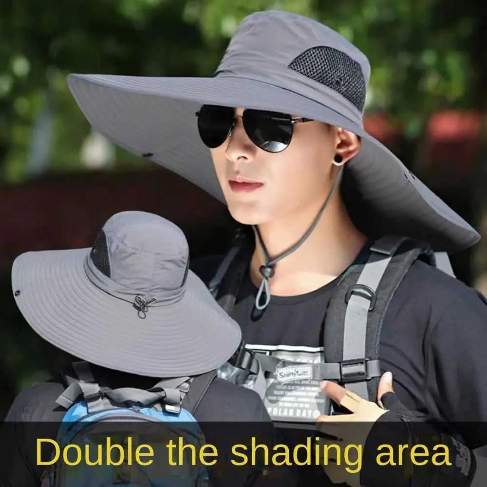 15cm Large Cap Polyester Sun Hat UV Protection Breathable Mesh Cap Foldable Fisherman Hat Outdoor Fishing Hiking Beach Caps Y250707