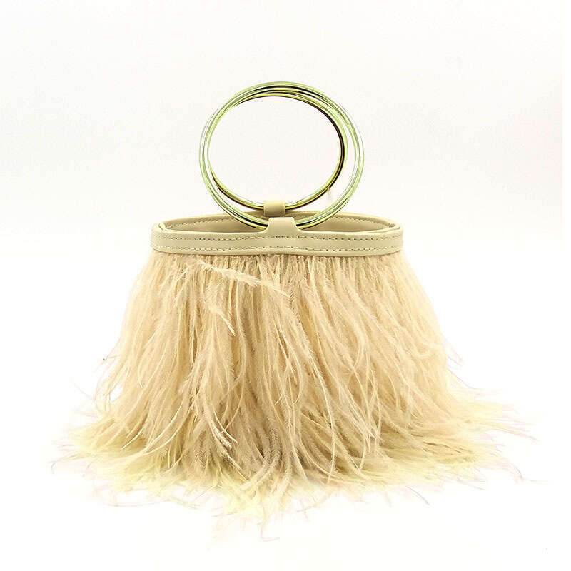 Women's dinner bag Trendy Shoulder Crossbody Handbag Round Chain Show Fashion Ostrich Feather Tassel Bag