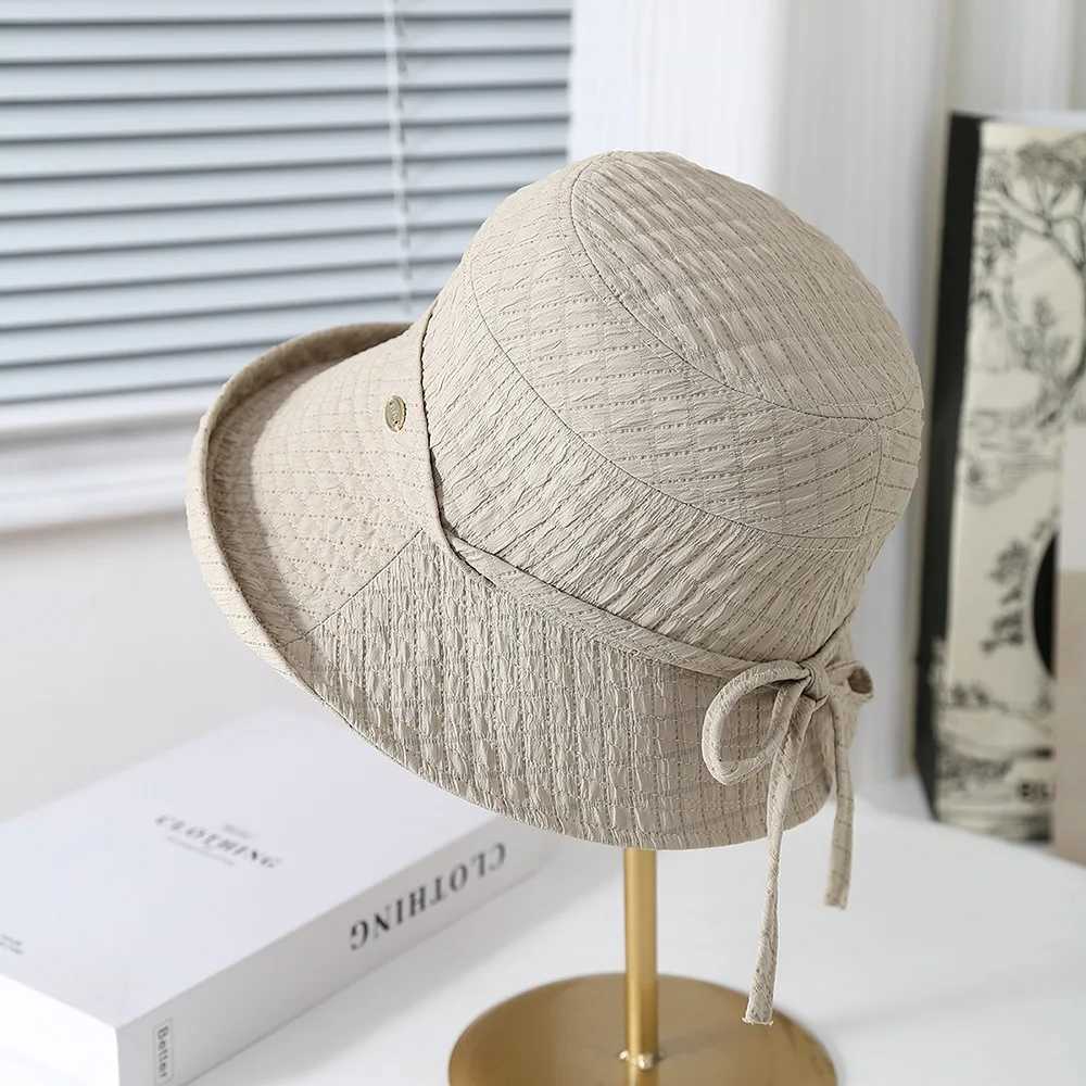 Womens Bucket Hat Elegant Lady Fisherman Cap With Bow Wide Brimmed Spring Summer Hats For Women Foldable Cloth Sunhat New Y250707