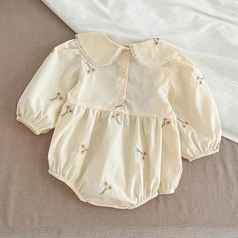 Spring 0-24M Baby Girl Clothing Toddler Baby Girl Romper Embroidery Flower Dots Cotton Romper White Infant Baby Girls Jumpsuit 250707