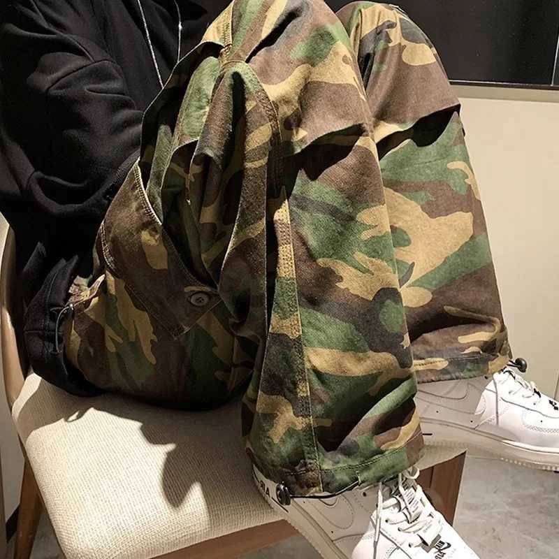 American Style Vintage Camouflage Cargo Pants Men Loose-Fit Straight-Leg High Street Hip Hop Ins Hong Kong Style Wide-Leg Trousers z250705X24B