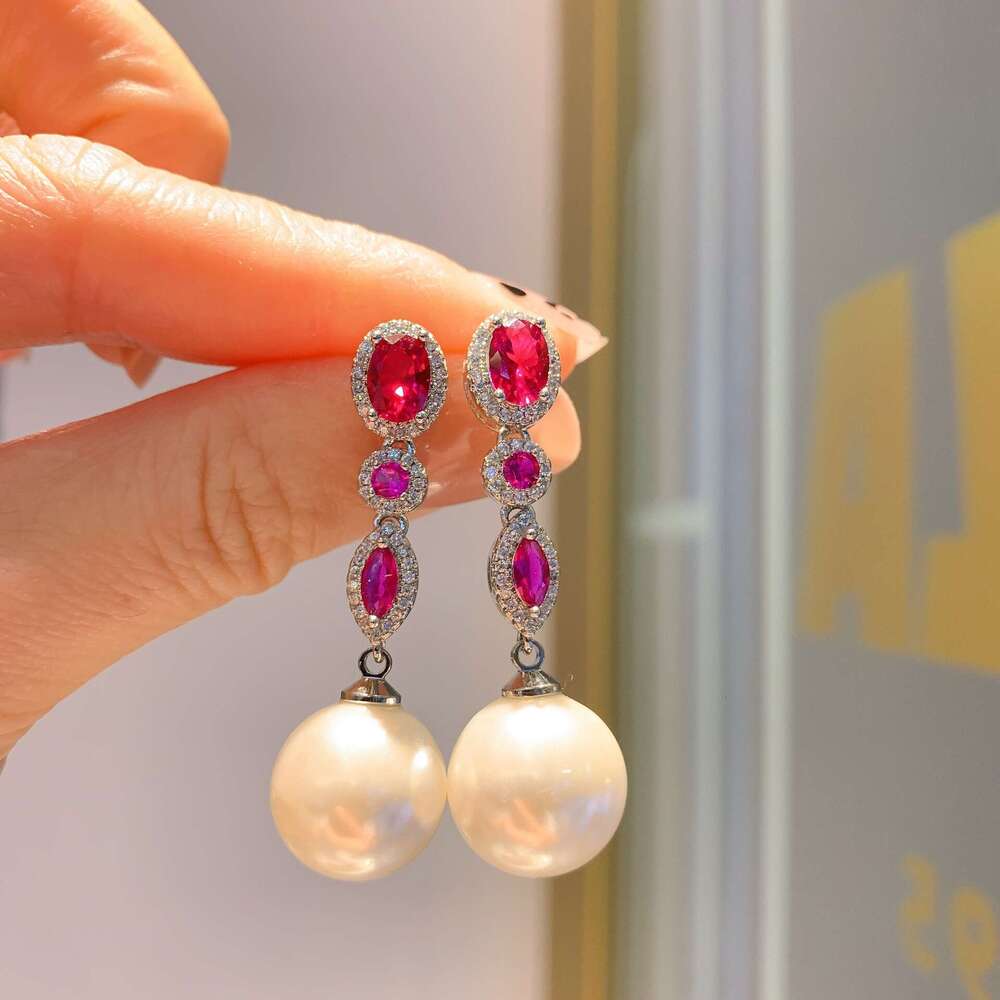 White Shell Fairy Temperament Elegant Personality Exaggerated Green Jewelry Ins Trend Live Style Pearl Drop Earrings 732