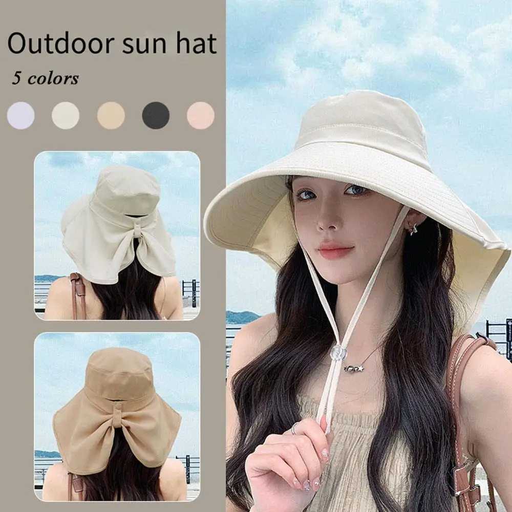 Shawl Sunscreen Cap Ponytail Travel Fisherman Hat Wide Brim Sun Hat with Neck Flap Outdoor UV Anti Neck Protection Sun Visors Y250707