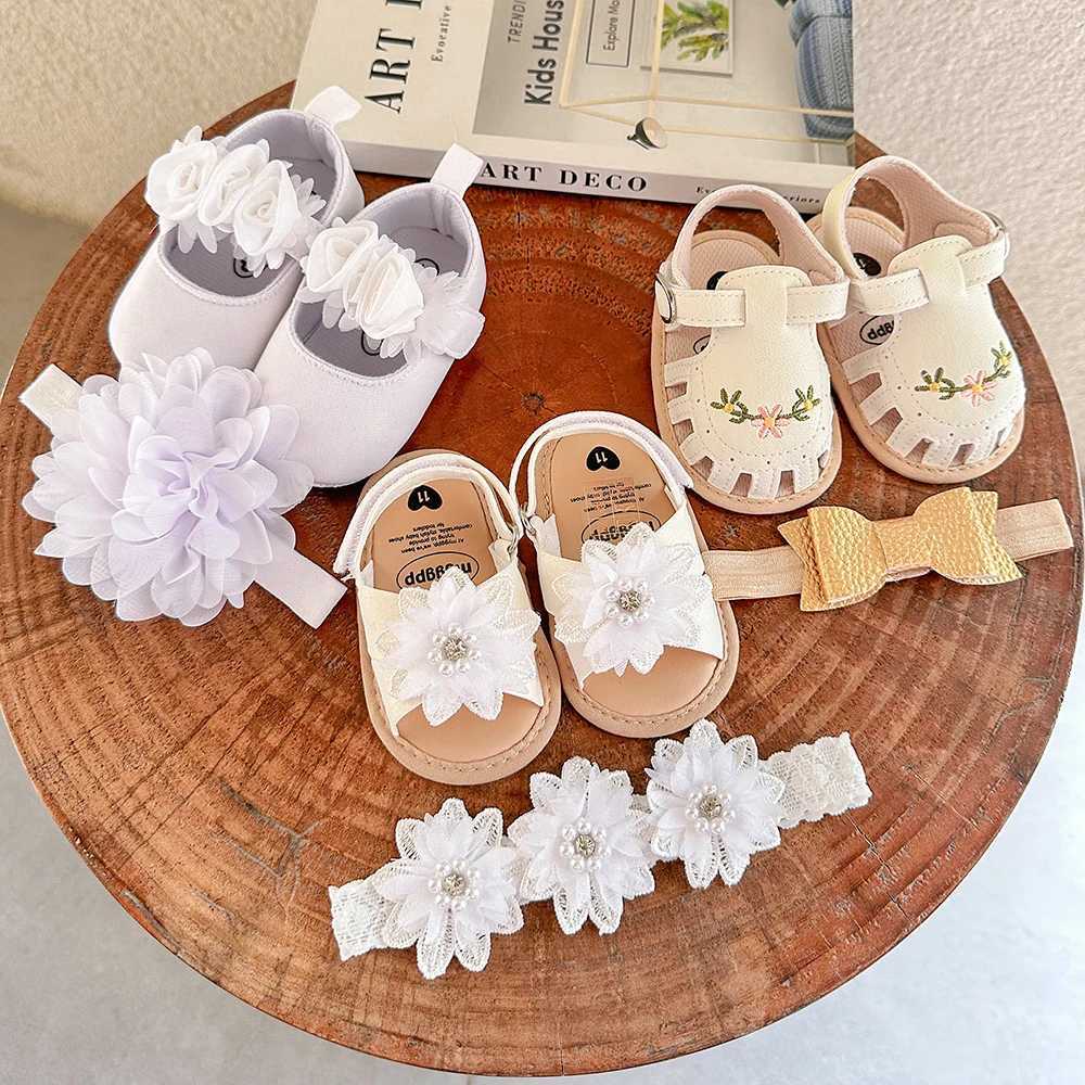 2pcs/Set Baby Girls Sandals Summer Shoes Outdoor First Walker Toddler Girls Shoes For Summer Newborn Baby Girl Princess Mary Jane R250707