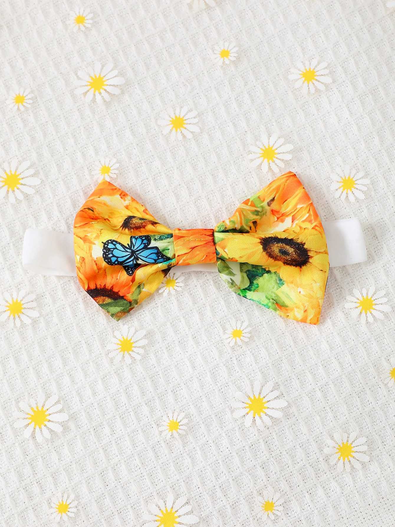 Baby Girl Summer Fashion Vacation Romantic Sunflower Flower Lace Suspender Big Bow Dress R250707