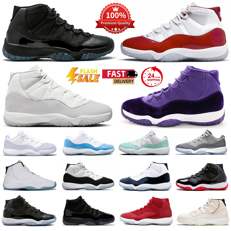 Designer Basketball Shoes 11 11s Men Sport Sneakers Cherry Cool Grey Purple Rain Low Bred Red Veet Midnight Navy Gamma Blue UNC Green Womens Trainers