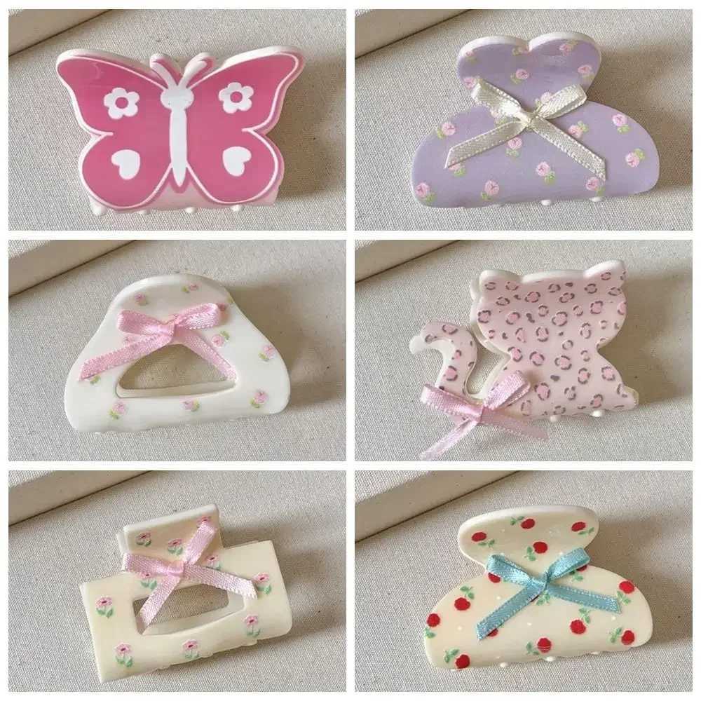 Girls Cute Sweet Bow Flower Hair Claw Women Bowknot Ribbon Crab Clips Hairpin Summer Y2k Shark Clip Hair Clip Hair Accessories Y250707