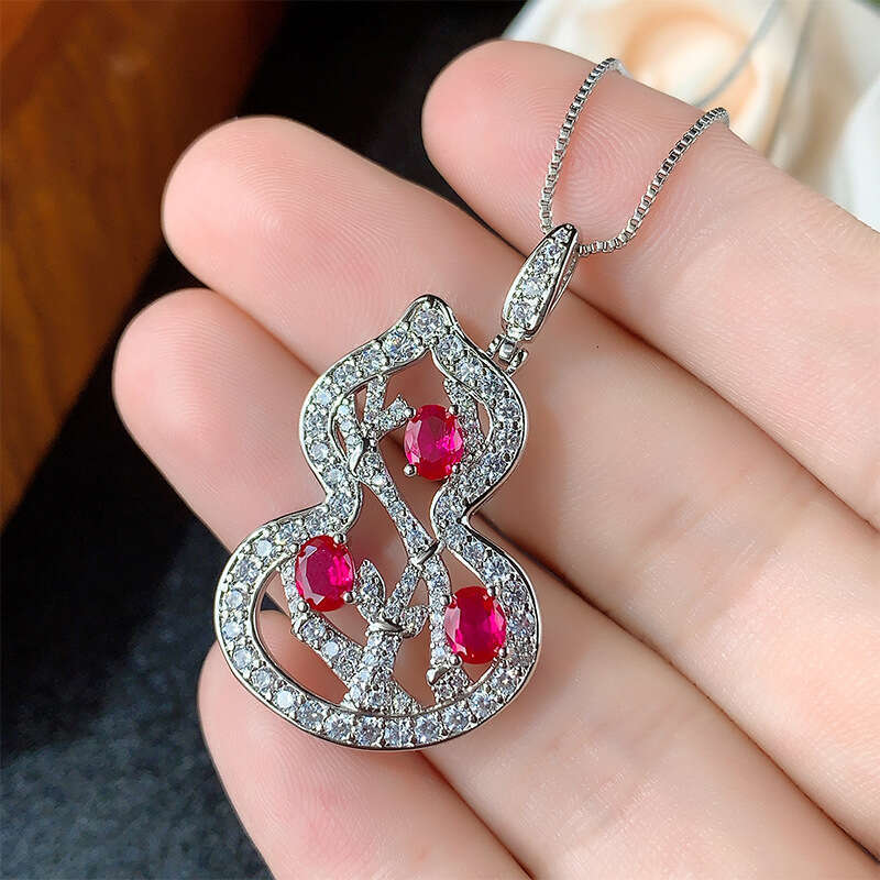 New Set Jewelry Accessories Clavicle Chain Gourd Sier Needle Earrings Ring High-End Elegant Women's Style 76C