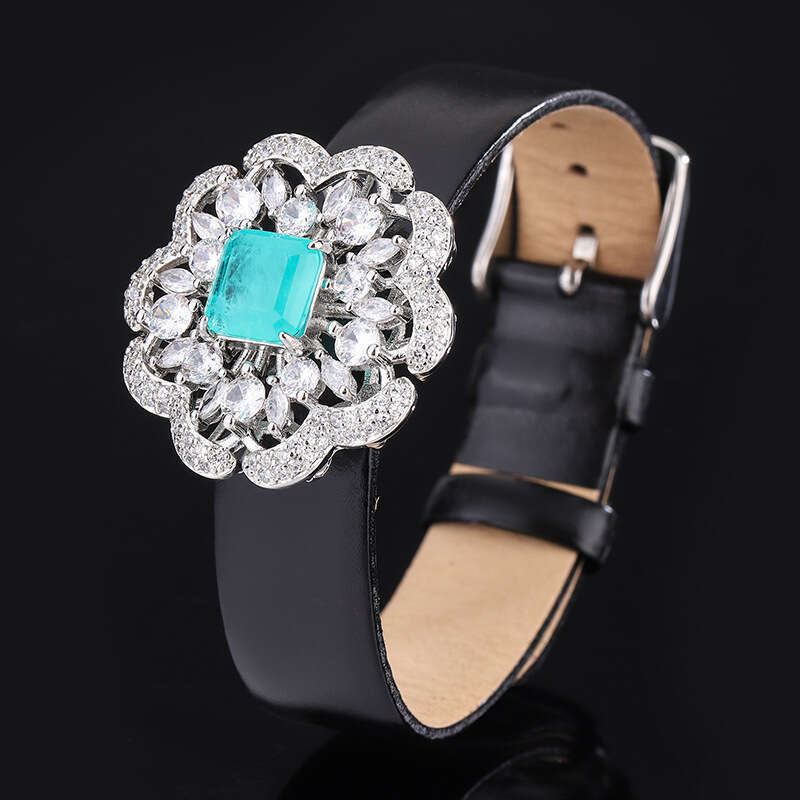 Emerald Bracelet Set With Red Corundum, Stacked Dias, Petal Wrist Chain, And Paraiba Necklace 7B5
