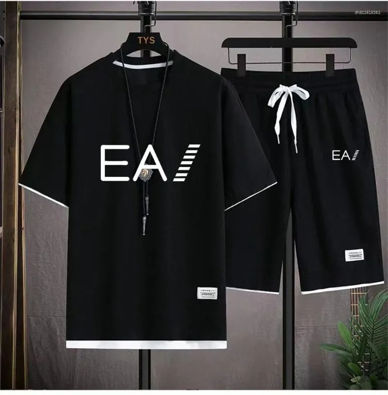 Men's Tracksuits Breathable Summer Set Round Collar Two Piece Shorts With EA7 Printed In Letters