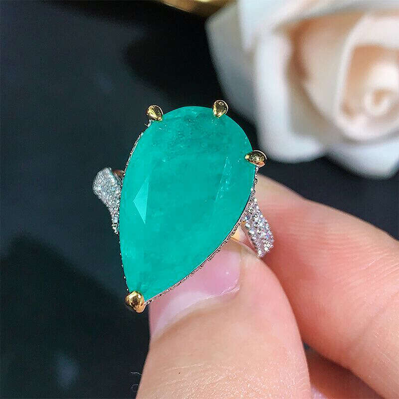 Autumn Winter New Style Paraiba Zircon Ring Open Emerald Simple Luxury 88B