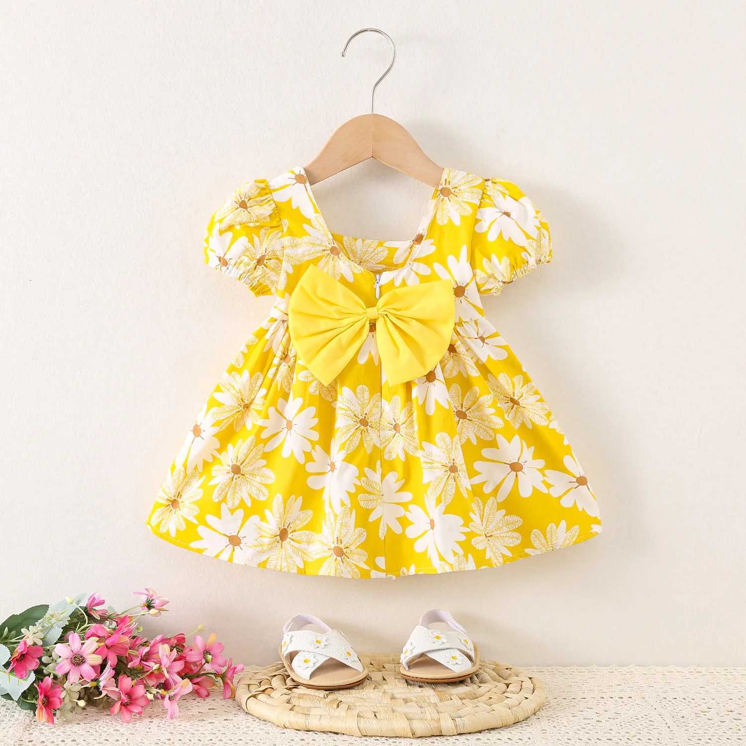 Baby Girl Dresses Summer Daisy Bow Short Sleeve Girls Dresses Cute Girls Beach Dresses Baby Girl Clothing R250707