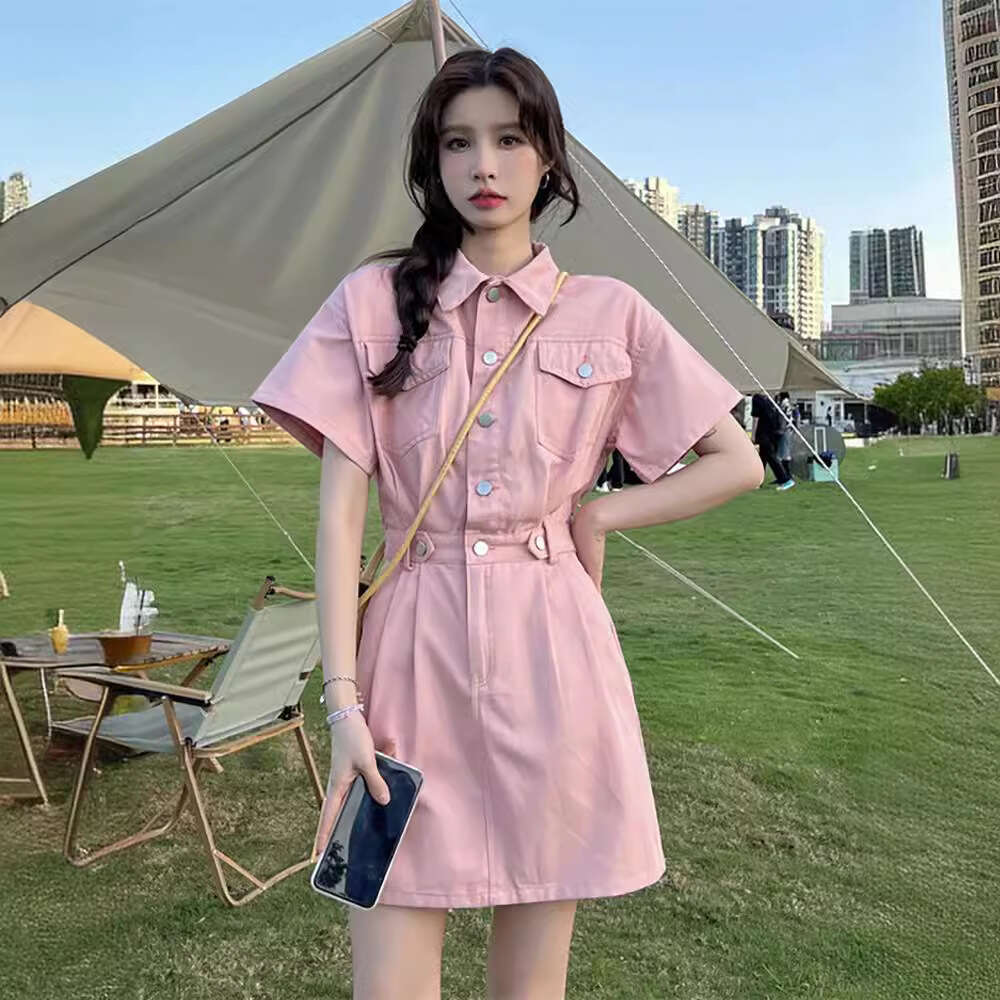 Elegant High-End For Women Summer New Niche Design Hong Kong Style Waist-Cinching A-Line Short Dress B5