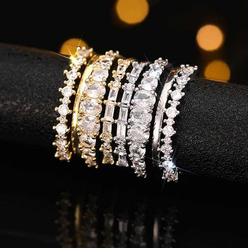 925 Sterling Silver Fashion Stackable Rings for Women Luxury Modern Bright Cubic Zirconia Finger Jewelry Wedding Band Accessory XJ250707
