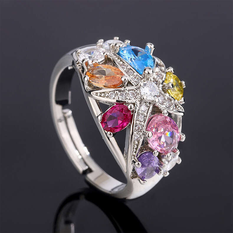 Gem Pendant Light Imitation High Carbon Dia Crystal Colorful Tourmaline Ring Necklace Zircon Women's 907