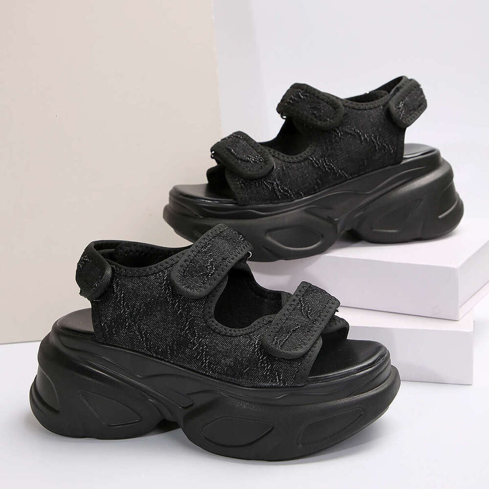 New Style Platform Magic Tape Large Size Thick Sole Sandals Denim Women's Shoes