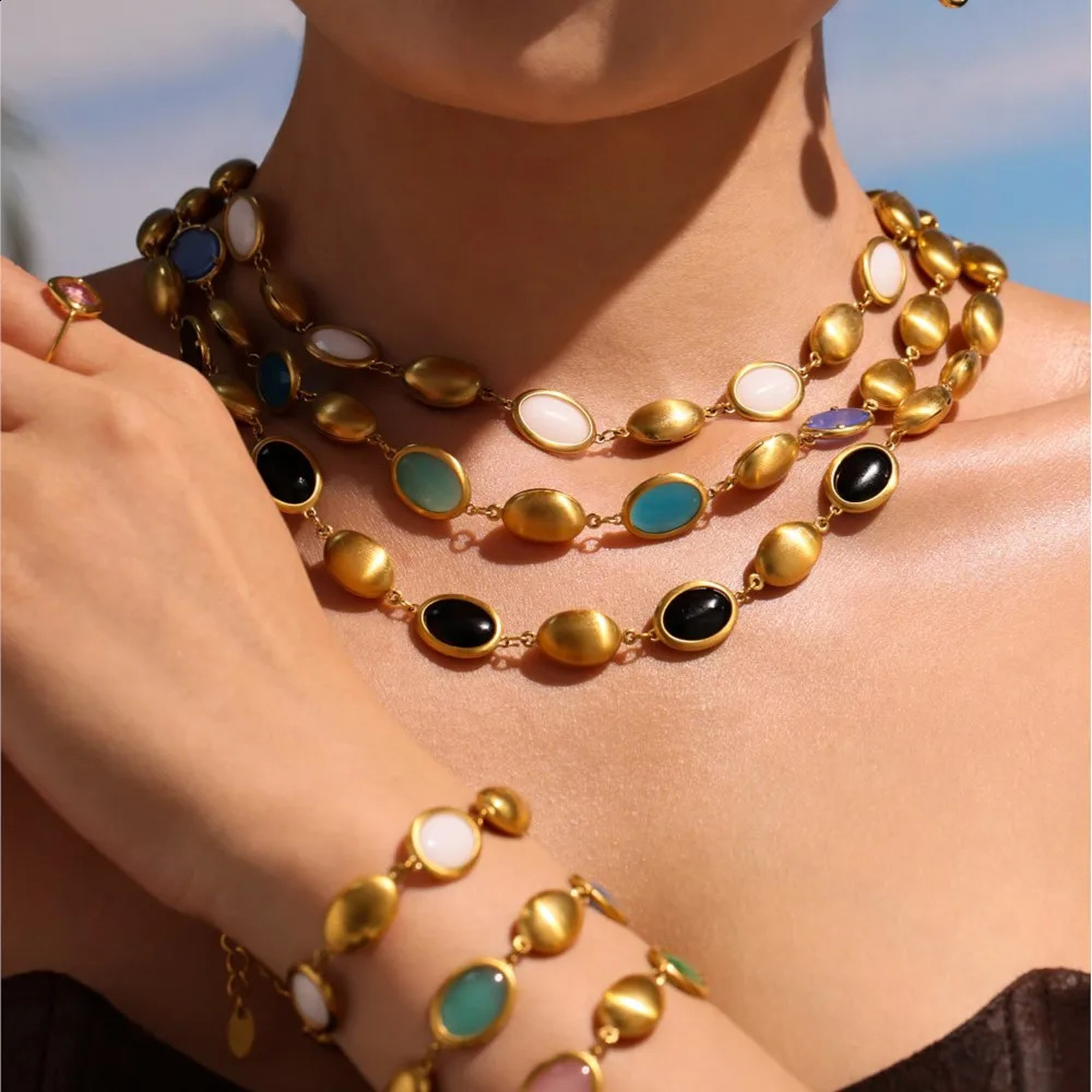 Unique Necklace Bracelet Earring In Stainless Steel With Multi Color Opal Necklaces Matching Bracelets Dangle Earrings For Women 250707