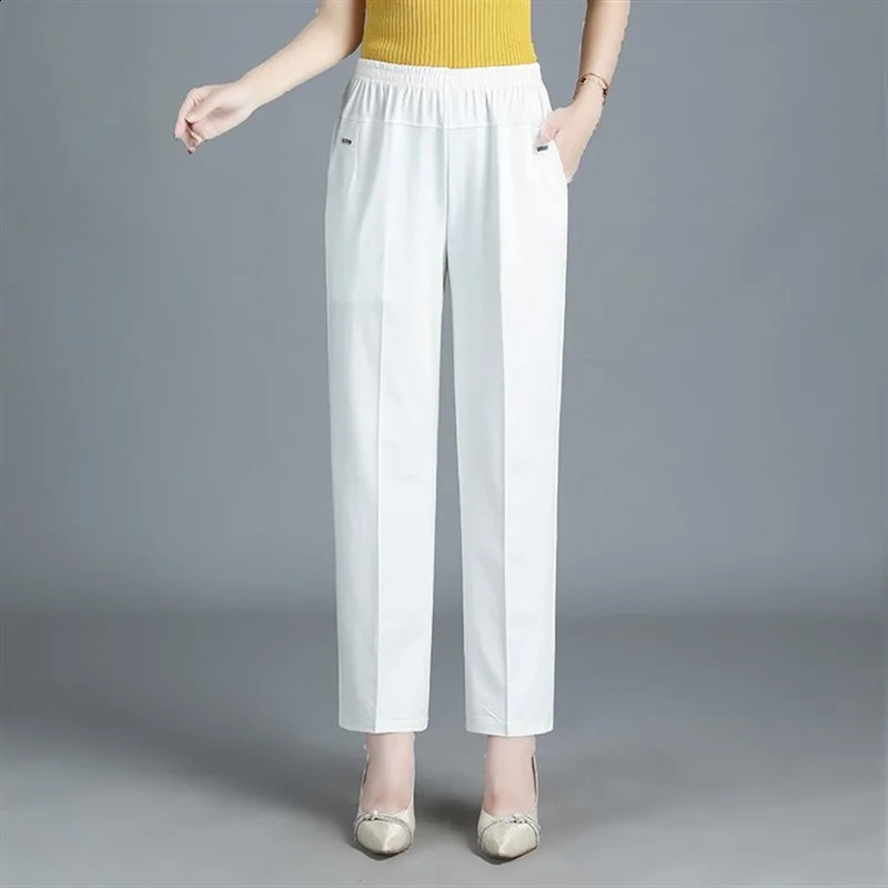 6XL 7XL 8XL Women Summer Pants Plus Size Elastic High Waist Casual Ninth Middleaged Elderly Female Straight Mom 250628