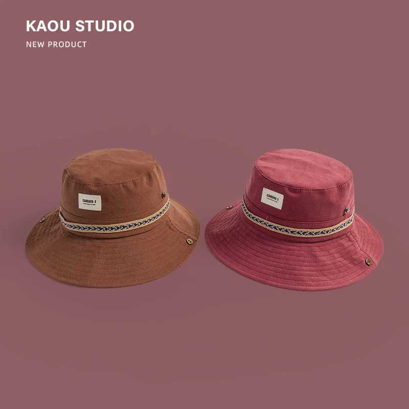 Japanese Harajuku Tooling Style Bucket Hats for Men and Women Outdoor Camping Sunshading Fashion Sticker Western Cowboy Caps Y250707